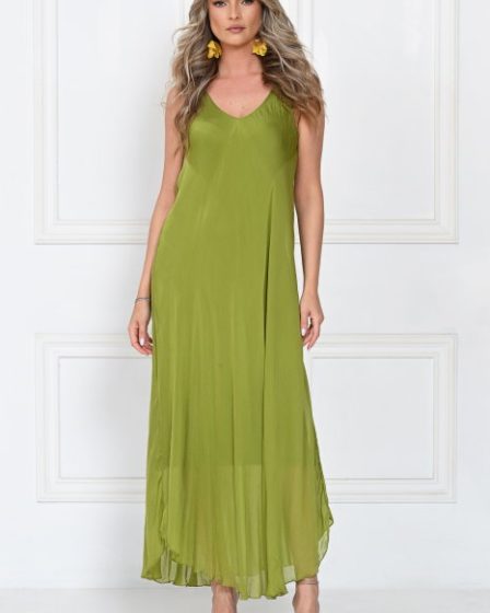 Rochie lunga din matase cu croi fluid si bretele fine
