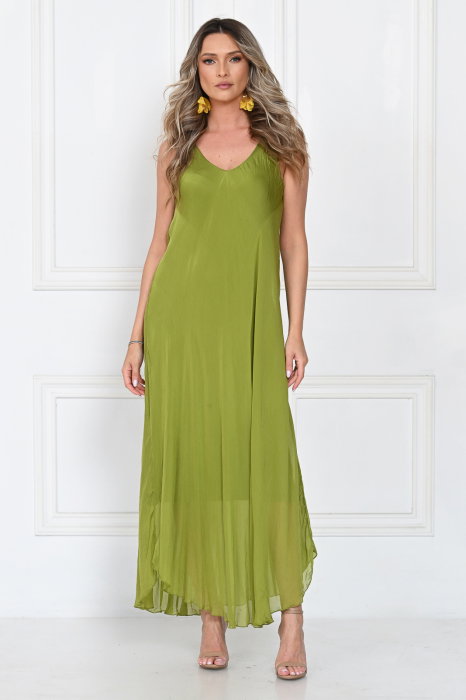 Rochie lunga din matase cu croi fluid si bretele fine