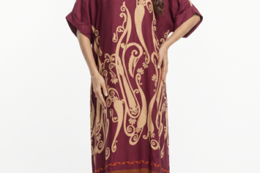 Rochie lunga oversize din vascoza si matase cu imprimeu baroc si croi lejer