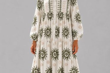 Rochie maxi din vascoza cu imprimeu solar si inspiratie boho