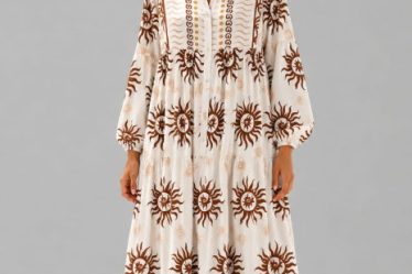 Rochie maxi din vascoza cu imprimeu solar si inspiratie boho