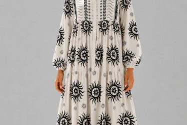Rochie maxi din vascoza cu imprimeu solar si inspiratie boho