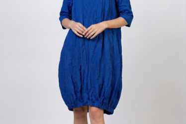 Rochie midi cu volum tip balon din tafta cu memorie